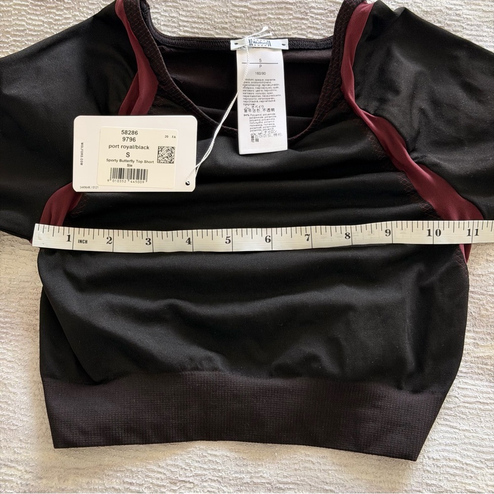 NWT Wolford Black Crop Sport Top with Burgundy Panels, Size S - Picture 4 of 6